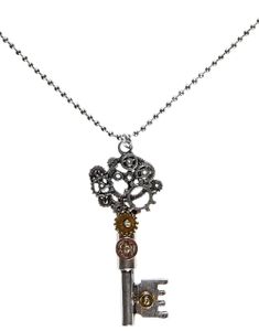 Steampunk Silverfärgat Nyckelformat Maskeraddräktssmycke med Gulddetaljer