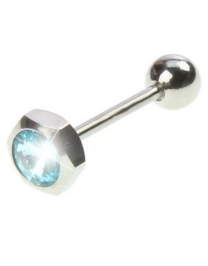 Tungpiercing med Sexkantig Toppkula & Blå Sten