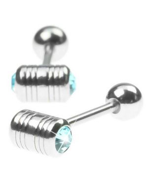 Tungpiercing med två Blå Stenar i Toppkulan