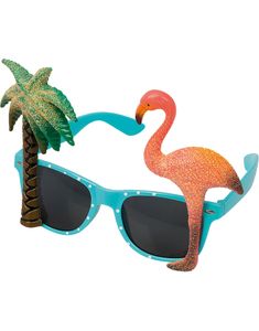 Blå Hawaii Maskeradglasögon med Palm och Flamingo