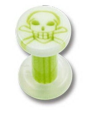 Vit Piercing Plugg med Grön Dödskalle