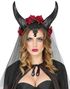 Svarta Demonhorn med Blommor, Slöja och Smycke