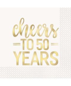 16 stk Servietter med Guldfärgad Cheers to 50 Years Text 33x33 cm