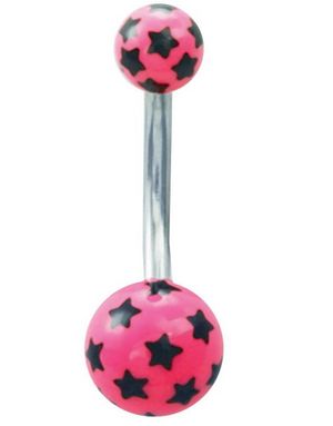 Navelpiercing med Rosa Kulor & Svarta Stjärnor
