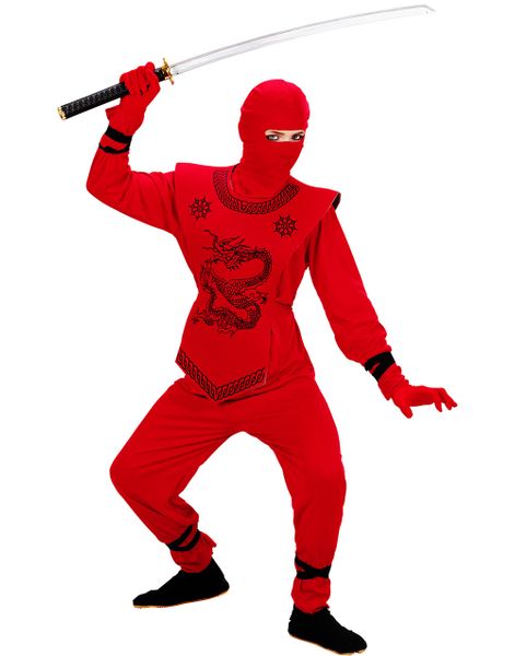 Röd Ninjadräkt med Drakmotiv (Barn)