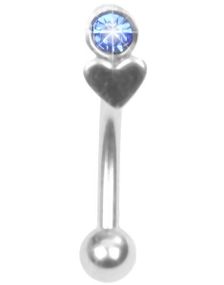 Ögonbrynspiercing med Hjärta och Blå Sten - 1.2 x 8 mm