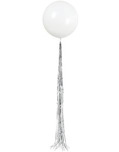 1 stk 60 cm Vit Ballong med Silverfärgad Ballongsvans 182 cm