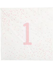 16 stk Hvite og Rosa 1 Års Servietter 33x33 cm