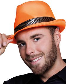 Neon Orange Fedorahatt Pyntad med Band