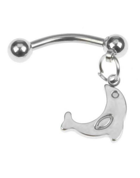 Banan Ögonbrynspiercing med Hängande Delfin - 1,2 x 9 mm