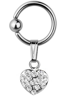 Heart With White Stones - 1.6 x 10 mm BCR Piercing