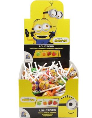 120 st Minion Lollipops - Assorterade Kärlekar på Pinne med Fruktsmak - Hel Låda 1,2 kg
