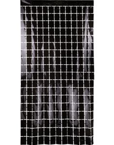 Svart Rutigt Metalliskt Partygardin/Glittergardin 100x200 cm