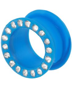 Silikon Piercing Tunnel i Blå med Klara Stenar