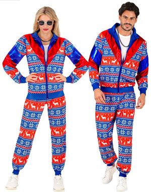 UV Glow Rød og Blå Grilldress med Juletema til Voksen