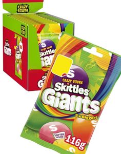ÄT SNART PRODUKT - 14 st Skittles Crazy Sours Giants - Tuggtabletter med Olika Sur Fruktsmak - Hela Lådan 1,62 kg