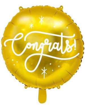 Congrats! - Rund Gullfarget Folieballong med Hvit Tekst 35 cm