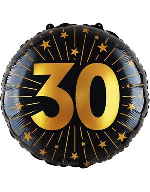 30-års Feiring - Svart og Gull Folieballong 46 cm