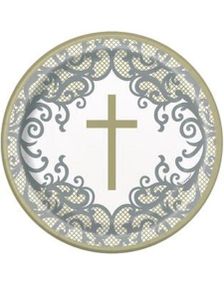 8 stk Flotte Papptallerkener med Gullkors 17 cm - Gold Cross