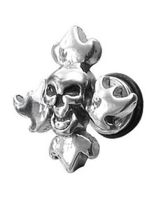 Flaming Skull Cross - Fejkpiercing