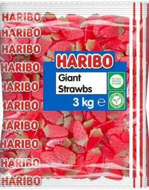 3 kg Haribo Giant Strawbs - Enorma påse med jordgubbar Vingummi