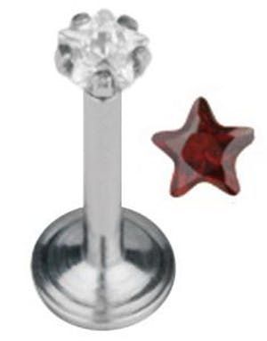 Labrett Piercing med Stjärnformad Röd Sten
