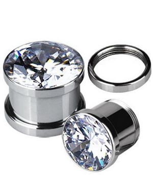 Glittrande Piercing Plugg med Klar Sten