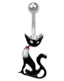 Stilig Navelpiercing med Svart Katt och Rörliga Leder