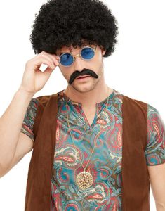 Hippie Dräktset med Peruk, Glasögon, Mustasch och Smycke