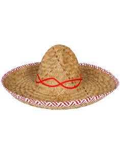 Sombrero Stråhatt med Røde og Hvite Kanter og Mønster