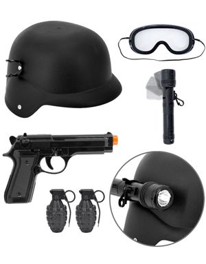 S.W.A.T. Set - Hjälm Med Glasögon Och Lampa, Pistol Och Granater