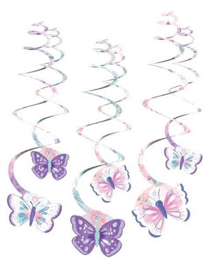6 stk Hengende Swirl Dekorasjoner med Sommerfugler 61 cm - Flutter Dream