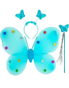 Blå Sommerfugl Vinger, Hårbøyle og Tryllestav til Barn