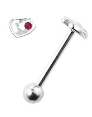 Tungpiercing Hjärtformad Toppkula & Röd Sten