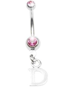 Navelpiercing med Bokstaven D & Rosa Stenar