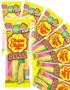 18 St Chupa Chups Sour Belts Mix - Sura Godisbälten med Olika Smaker - Hel Låda 1,62 kg