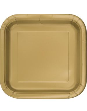 16 st Små Fyrkantiga Guldfärgade Papptallrikar 17 cm