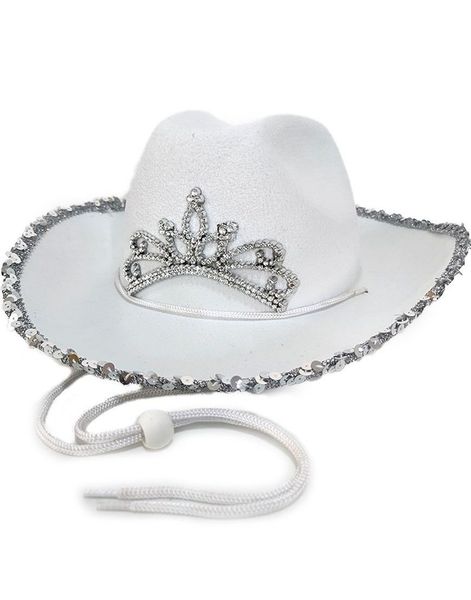 Hvit Cowboyhatt med Glitter og Snor