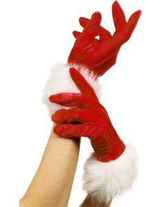 Röda Jultomtehandskar med Pälskant