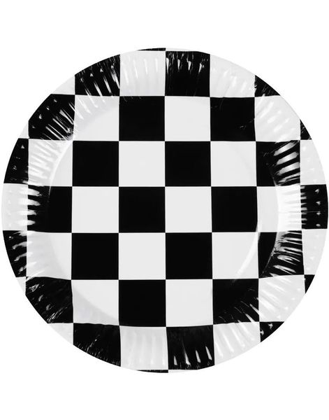 10 st Svart och Vit Racing Papperstallrikar 23 cm