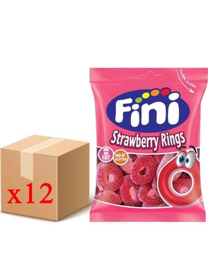12 St Fini Strawberry Rings - Vingummiringar Med Sur Jordgubb - Hel Låda 900 Gram