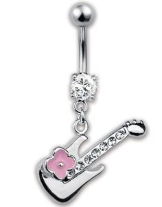 Navelpiercing med Hängande Gitarr - Silverfärgad