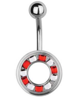 Navelpiercing med Cirkel med Röda & Vita Stenar