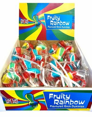 24 st Rainbow Rock Dummies - Regnbågsfärgade Nappar - Hel Låda 1,8 kg