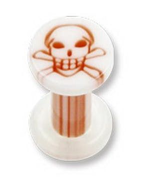 Vit Piercing Plugg med Orange Dödskalle