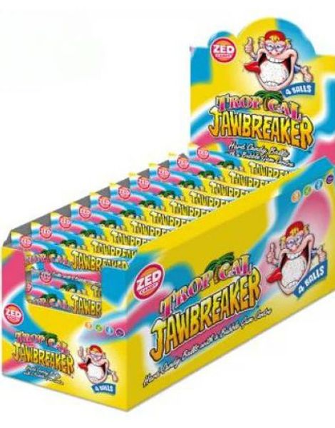 40 st 4-pk Zed Jawbreaker med Tropesmak och Kärna av Tuggummi 1320 g - Hela Lådan