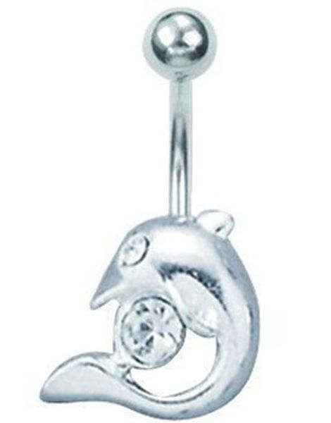Navelpiercing med Delfin och Vit Sten