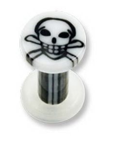 Vit Piercing Plugg med Svart Dödskalle