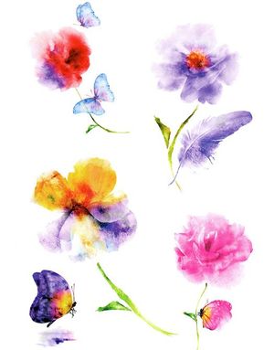 Smudged Flowers & Butterflies - 5 stk Tatoveringer (Fake Tattoo)