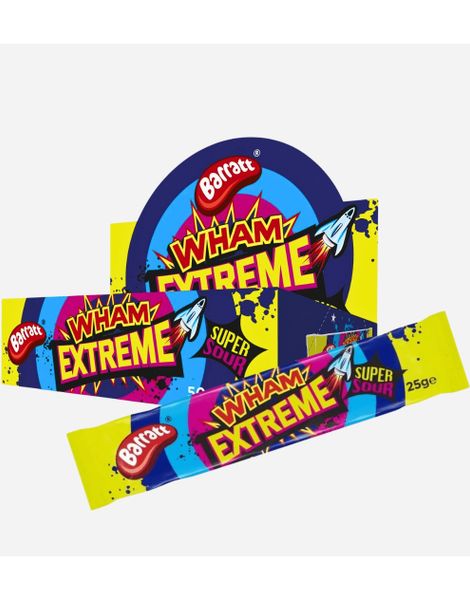 40 stk Barratt Wham Extreme Bar - Karameller med Bringebærsmak og Kjempesure Krystaller - Hel Eske 1 kg